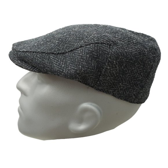 Hartside HS14 Scottish Highland Harris Tweed® Flat Cap in BLACK - PICK SIZE - Picture 6 of 11